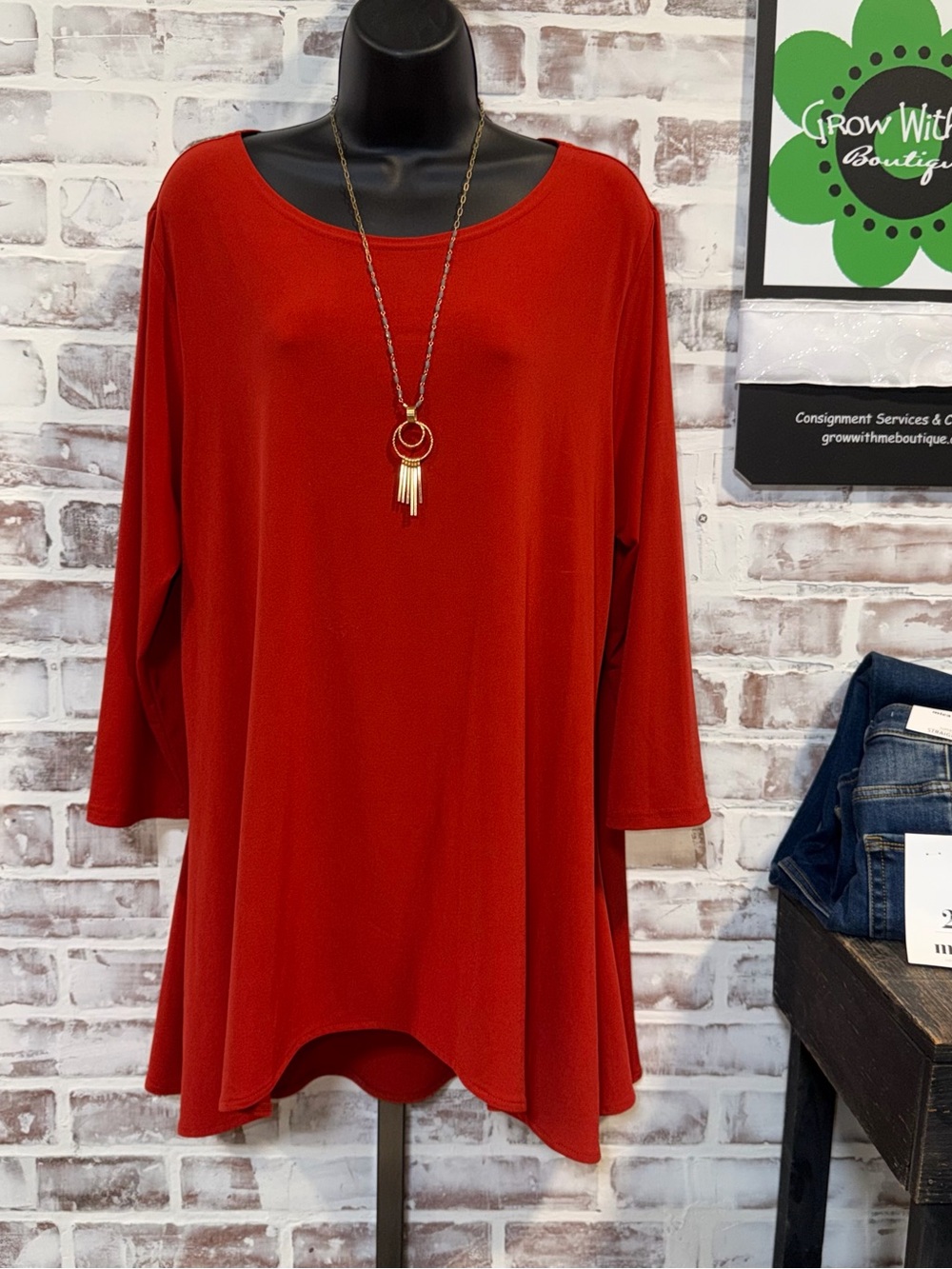 Alfani Brick Red Scoop Neck Flowy Tunic
